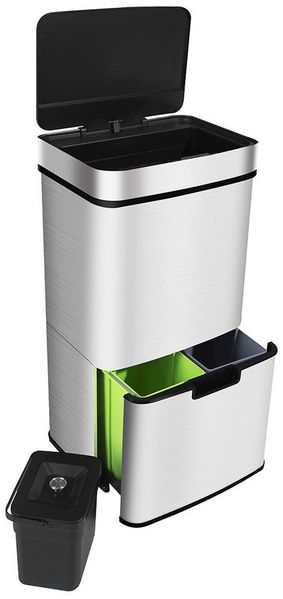 Ribelli Mülltrennsystem Sensor Mülleimer, 4 Fächer, Mülleimer Küche, 72L, Silber, Abfalleimer mit Sensor