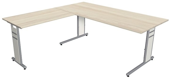 Kerkmann Schreibtisch 4096 Form 4 180x80 x68-82 cm mit Anbautisch 100x60 cm und C-Fuß-Gestell ahorn