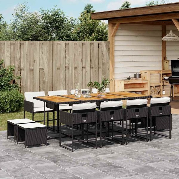vidaXL 13-tlg. Garten-Essgruppe mit Kissen Schwarz Poly Rattan 3211347