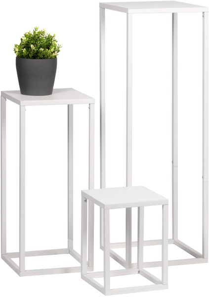 Blumenhocker 3er-Set, Metall-Blumenständer, Blumensäule, aus Metall in weiß