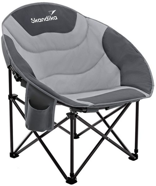 Skandika Campingstuhl Moonchair Sirkka Gartenstuhl, Faltsessel bis 150 kg, klappbar, faltbar (stabiles Rahmensystem, praktische Seitentasche), gepolstert, Tragegriff, Kühlfach, Anti-Rutsch-Füße, Mondsessel Camping