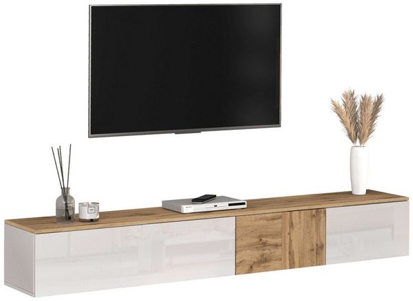 OTTO home Lowboard ISEO, TV-Kommode,TV-Möbel,TV-Bank, 3 Fächer, Breite 200 cm (1 St), stehend/hängend, 1 Klappe, 2 Türen Hochglanz lackiert, Made in Italy