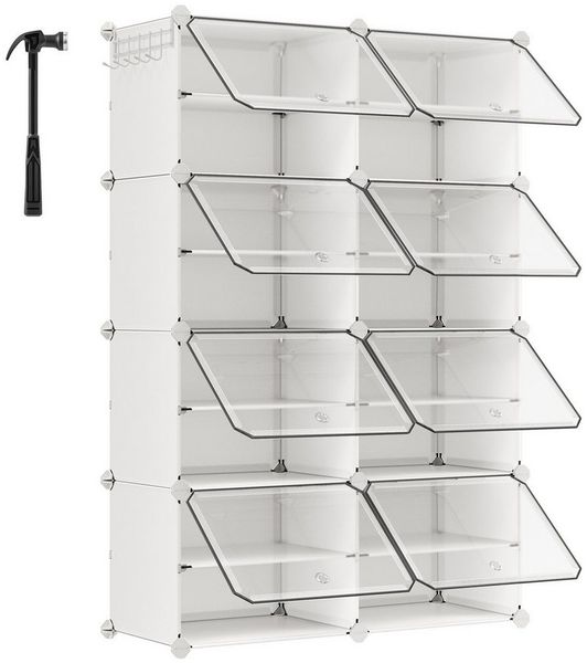 Songmics Schuhregal mit 8 Fächern, Schuhschrank, 30 x 40 x 30 cm pro Fach, schmal, mit Türen, Stahlrahmen, Kunststoff, für Flur, Schlafzimmer, Eingangsbereich, weiß CPL034W01