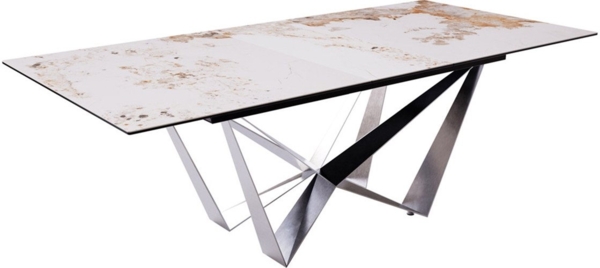 Esstisch Edge 180-220x100 Keramik Minas Melange Weiß-Beige Spider Flachstahl Edelstahl ausziehbar