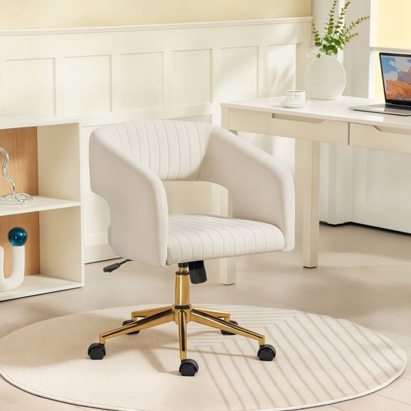 Drehstuhl 61x62x76-84 cm, höhenverstellbar und wippend, gepolstert in Samtoptik, cremeweiß