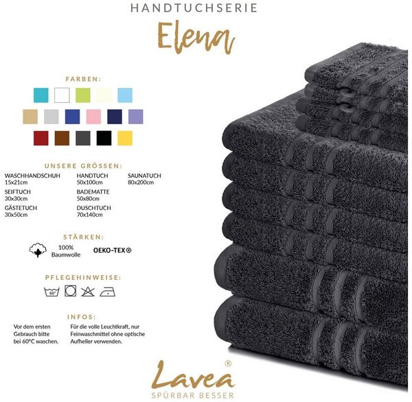 Lavea 2er Set Saunatuch 80x200 cm, Frottierserie Elena, Anthrazit Bild 3