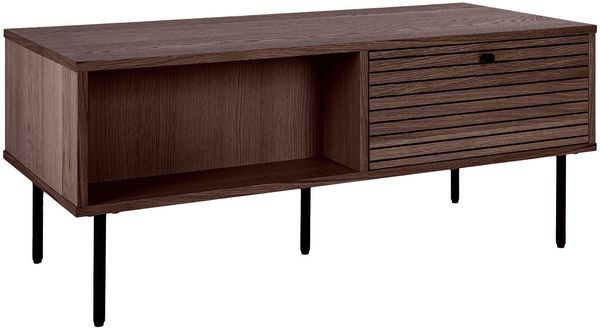 House Nordic Couchtisch, 2 Schubladen, Eichenfurnier, geräuchert, Beine aus schwarzem Metall, 50x100x45 cm