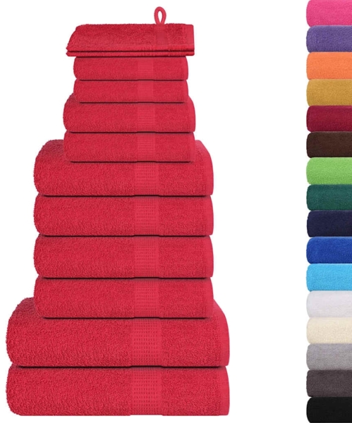 vidaXL 12-tlg. Handtuch-Set Rot 360 g/m² 100% Baumwolle 137106