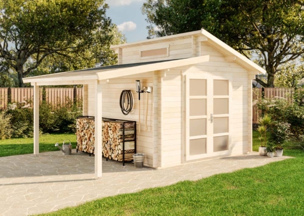 Alpholz Gartenhaus Aktiva mit Schleppdach Gartenhaus aus Holz Holzhaus mit 28 mm Wandstärke inklusive Schleppdach Blockbohlenhaus mit Montagematerial