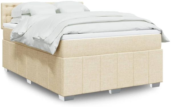 vidaXL Boxspringbett mit Matratze Creme 140x200 cm Stoff 3287110