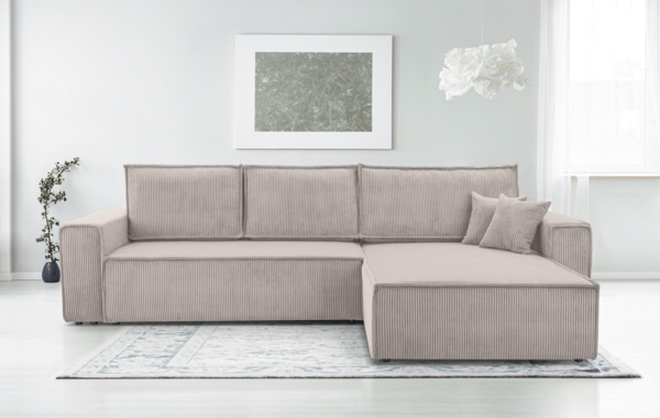 AX LIVING Cord Couch L Form – Cedria Wohnlandschaft 287 cm Zartweiß