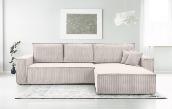 AX LIVING Cord Couch L Form – Cedria Wohnlandschaft 287 cm Zartweiß