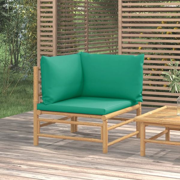 vidaXL Garten-Ecksofa mit Grünen Kissen Bambus 362293