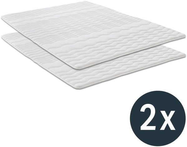 2,5 cm Komfortschaumtopper 90 x 200 cm mit Wellensteppung und Eckgummis, Doppelpack (2 Stück)