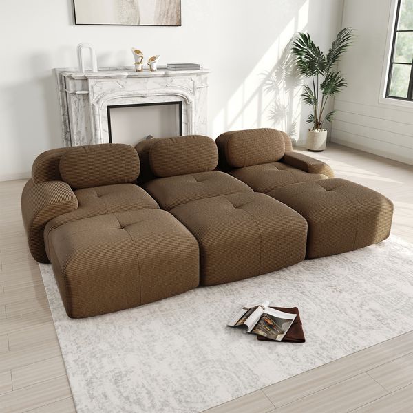 Modulares 3-Sitzer Ecksofa H 75 x T 298 x B 178 cm aus Cord in Braun, rahmenlos