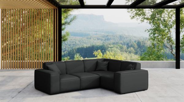 Garten Ecksofa SUMMER wetterfester Stoff NXL Schwarz kurzer Schenkel Rechts