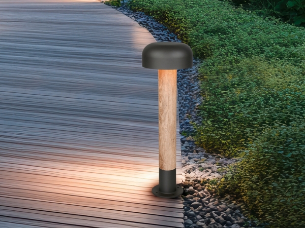 Moderne Wegeleuchte FRASER in Holzoptik & Anthrazit, Höhe 54cm