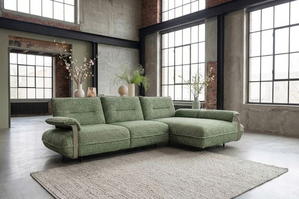 KAWOLA Ecksofa ANISSA Stoff grün manuelle Rückenverstellung Longchair rechts 84 x 185 x 297 cm