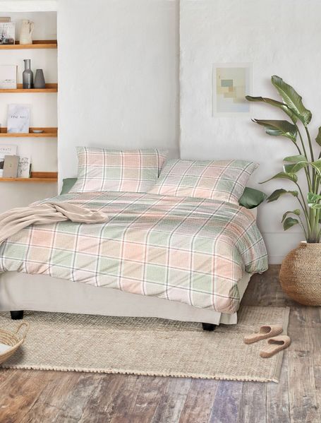 Irisette Easy Soft-Seersucker Bettwäsche 155x220 Karo kariert orange grün 8715-90