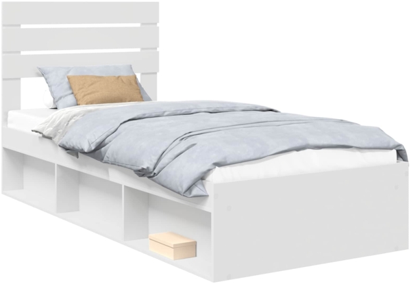 vidaXL Bettrahmen mit Kopfteil Weiß 90 x 190 cm Massives Kiefernholz 3411463