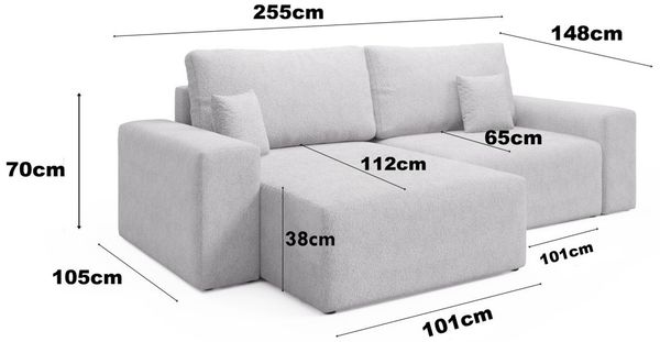 Ecksofa Schlafsofa Sofa ARONA XS in Stoff Centaur Hellgrau Ottomane Rechts Bild 5