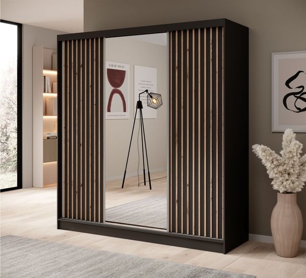 Schiebetürenschrank Schrank BRITE in Schwarz matt 200 x 215 x 61 cm