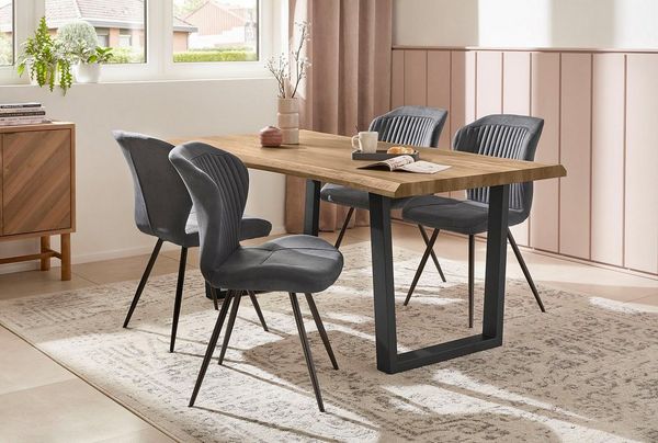 Jockenhöfer Gruppe Esstisch Margot, 180x90 cm geschwungene Baumkantenoptik und schwarzes Untergestell