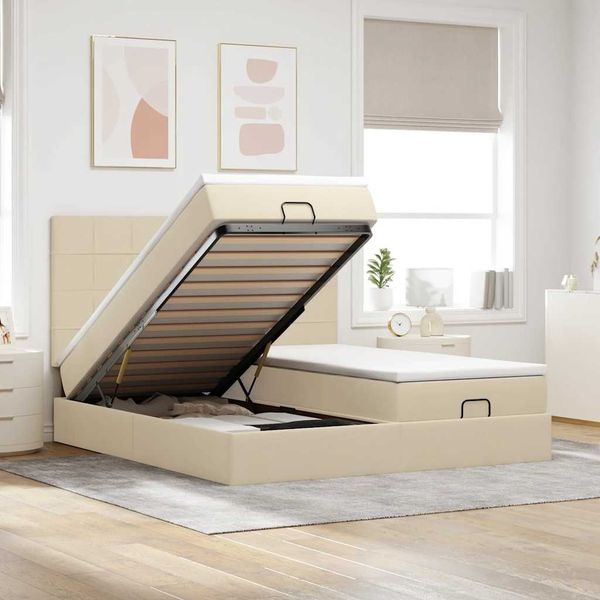 vidaXL Ottoman-Bett mit Matratzen Creme 180x200 cm Stoff 3313697