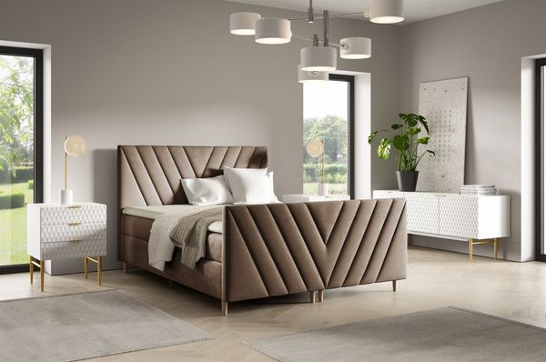 Boxspringbett Schlafzimmerbett CARLITO PREMIUM 140x200cm Stoff Fresh Braun