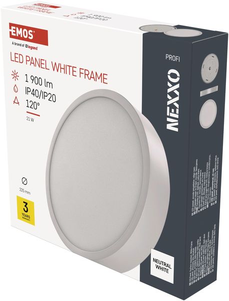 EMOS LED Panel 21 W, runde 1900 lm Deckenleuchte, Wandleuchte mit Durchmesser 22,5 cm, ersetzt 120W Glühbirne, Lichtfarbe neutralweiß 4000K, inkl. LED-Treiber, Leuchtdauer 30000 St.