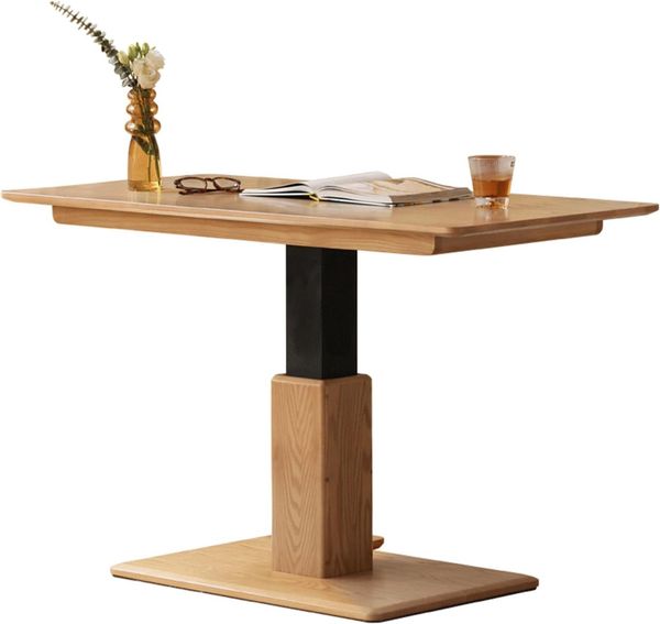 Modern Design Eichen-Couchtisch aus Massivholz, stufenlos verstellbare Tischplatte für Wohnzimmer und Büro