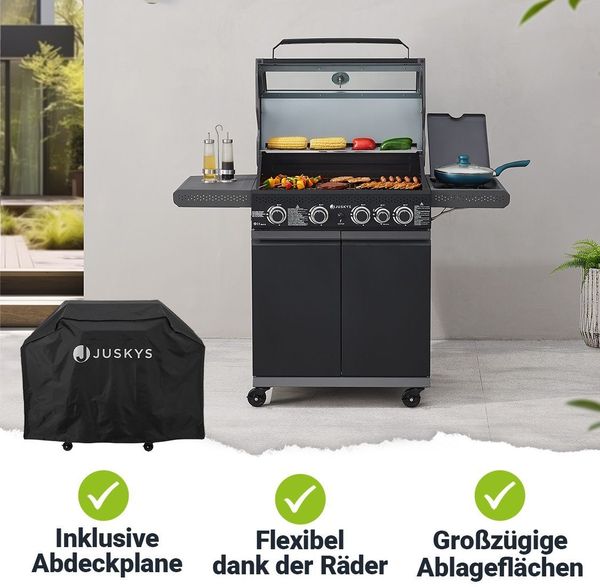 Juskys 'Savannah' XXL Gasgrill mit Grillrost, Unterschrank für Gasflasche & Abdeckplane, Stahl anthrazit, 133 x 57 x 114 cm Bild 6