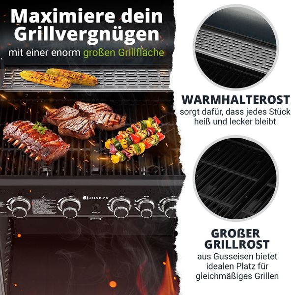 Juskys 'Savannah' XXL Gasgrill mit Grillrost, Unterschrank für Gasflasche & Abdeckplane, Stahl anthrazit, 133 x 57 x 114 cm Bild 3
