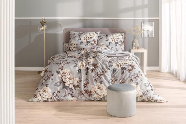 Estella Mako-Satin Bettwäsche 155x220 Belinda Rosen natur platin 7578-915