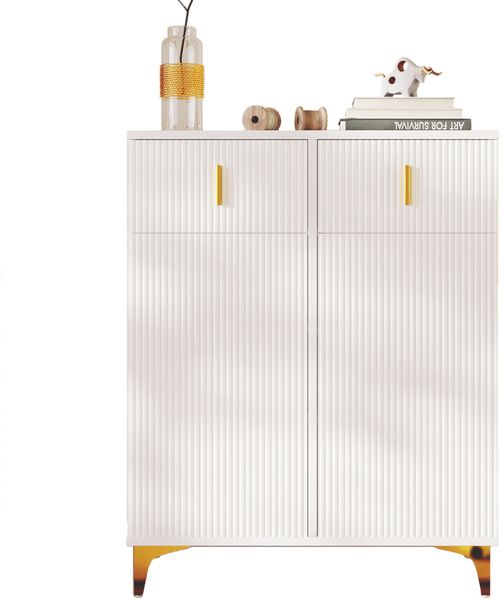 Eleganter Sideboard/Schuhschrank mit Strukturpaneelen, verstellbaren Einlegeböden und vergoldeten Verzierungen, mit Schubladen