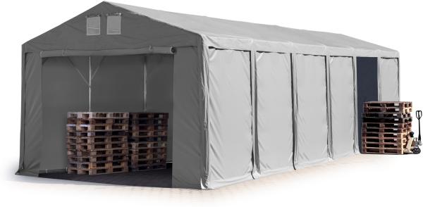 Lagerzelt 6x12 m Zelthalle Industriezelt mit 3m Seitenhöhe PVC Plane 850 N grau 100% wasserdicht Ganzjahreszelt mit Reißverschlusstor