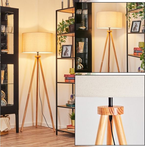 hofstein Stehlampe Stehlampe aus Holz/Metall im modernen Boho-Design, ohne Leuchtmittel, Stehleuchte mit Schirm aus Stoff und Fußschalter, Ø 50 cm, 154 cm, E27
