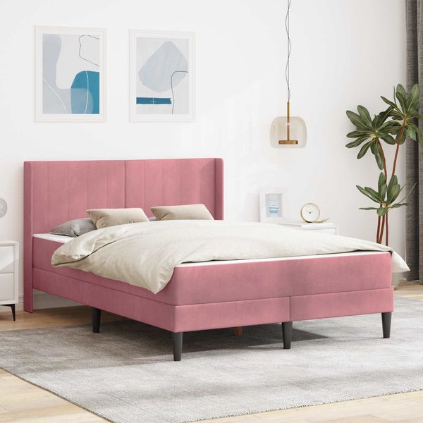 vidaXL Bettgestell mit Matratze mit Kopfteil Rosa 160 x 200 cm Samt 3414876