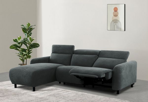 Home affaire Ecksofa SKAANE in Cord, L-Form, 274 cm, manuelle u. elektrische Funktion, rundes Design, Kopfteilverstellung, Federkernpolsterung