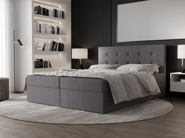 AX LIVING Boxspringbett 140x200 mit Bettkasten Dahlina in Grau – Komfort&Eleganz