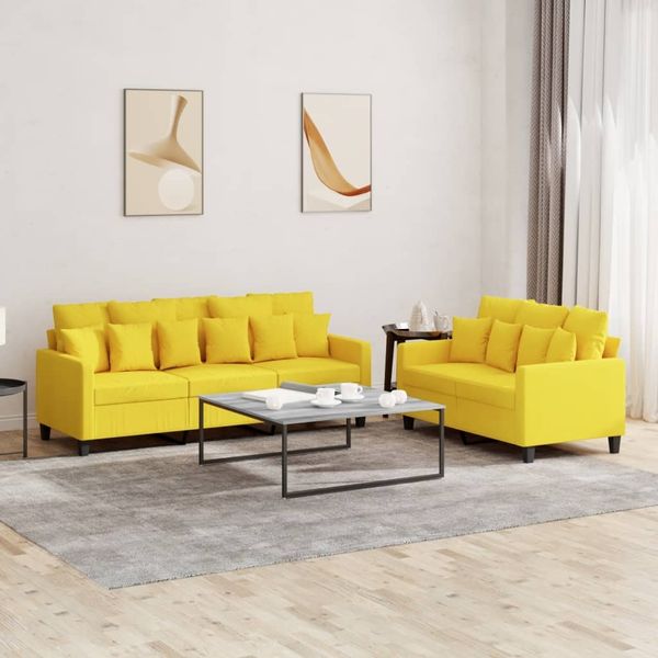 vidaXL 2-tlg. Sofagarnitur mit Kissen Hellgelb Stoff 3201669