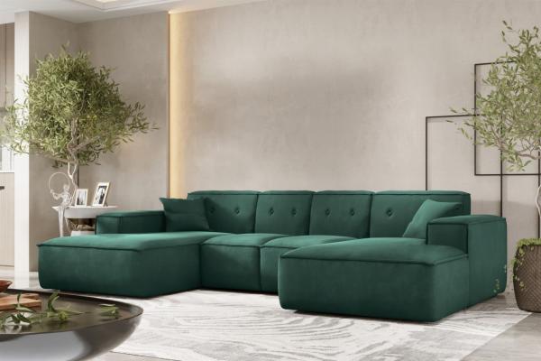 Wohnlandschaft Sofa U-Form CESINA XS in Stoff Opera Velvet Grün