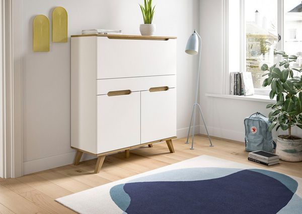 Home affaire Sekretär Alesund, Höhe 118cm, 2 Türen, 1 Schubkasten,konischer Fuß, Scandi-Look, Anrichte, Schrank, Kommode, Midischrank, Wohnmöbel, Wohnzimmer