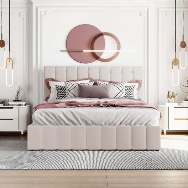 Polsterbett 140x200 cm mit Stauraum aus Samt und hydraulischem Bettkasten – platzsparendes Komfortbett Bild 2