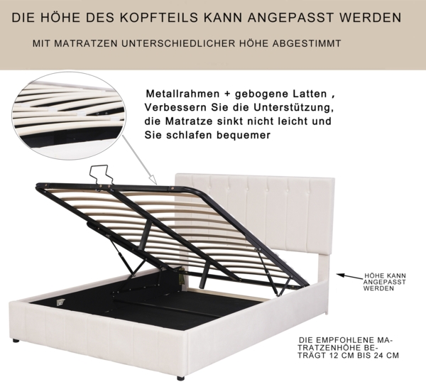 Polsterbett 140x200 cm mit Stauraum aus Samt und hydraulischem Bettkasten – platzsparendes Komfortbett Bild 6