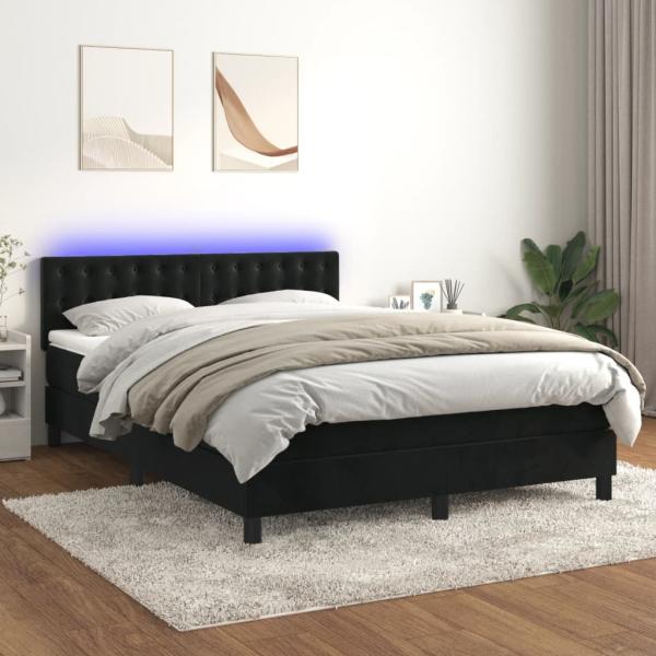 vidaXL Boxspringbett mit Matratze & LED Schwarz 140x200 cm Samt 3134647