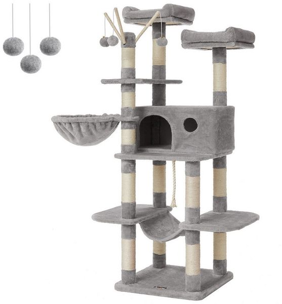 FEANDREA Kratzbaum, Katzenbaum, XL, mit Höhle, 164cm, stabil, für 3 Katzen