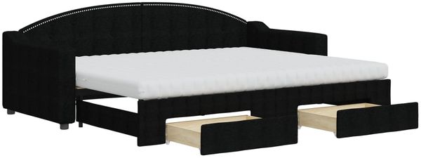 vidaXL Tagesbett Ausziehbar mit Schubladen Schwarz 80x200 cm Stoff 3197581 Bild 2
