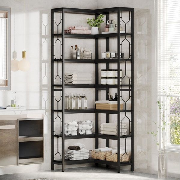 Tribesigns Bücherregal Eck-Bücherregal, 7-stöckiges Industrielles Eckregal, Freistehendes Lagerregal für Wohnzimmer, Küche, Home Office