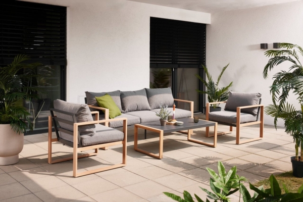 Primaster Gartenmöbel-Set Marbella Aluminium in Holzoptik Lounge Set Sitzgruppe